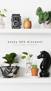 Online houseplant shop template vector with enjoy 50% discount