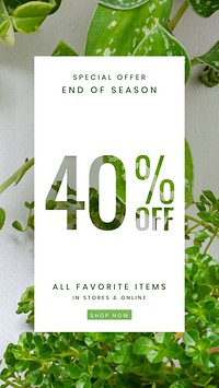 Online houseplant shop template vector with 40% off promotion