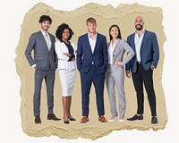 Diverse business team, ripped paper collage element