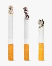 Cigarettes sticker, burning smoke isolated image psd