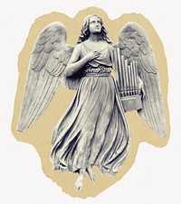 Angel statue, sculpture on torn paper