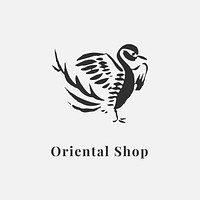 Oriental bird badge vector template for organic brands in black