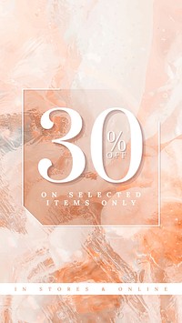 Shop sale editable template vector for social media story with 30% off text