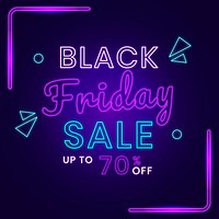 Black Friday vector 70% off neon big sale ad design template