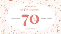 Anniversary sale template vector with 70% off for social media post