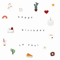 Online birthday greeting template psd with cute cake and cactus frame