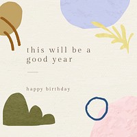 Abstract birthday greeting template vector with botanical memphis pattern