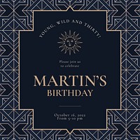 Birthday party invitation template vector with gold art deco style