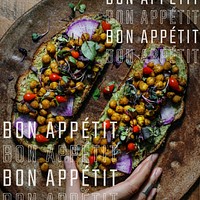 Restaurant business template vector for social media with "bon app&eacute;tit"