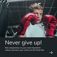 Boxing sports template vector motivational quote social media ad