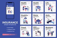 Insurance editable template vector set for social media post