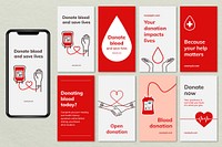 Blood donation campaign template vector social media ad in minimal style set