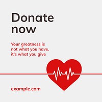 Donate now charity template vector blood donation campaign social media ad in minimal style