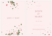 Wedding invitation card template vector with flower pattern set