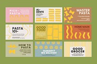 Cute pasta doodle template vector for food blog banner collection
