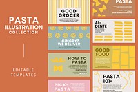 Cute pasta doodle template vector for food blog banner collection