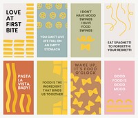 Cute pasta doodle template vector with food quote social media story collection