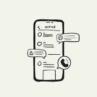 Mobile phone app doodle vector, internal communication chat room illustration