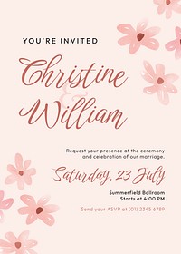 Floral wedding invitation template, pink Spring aesthetic poster vector