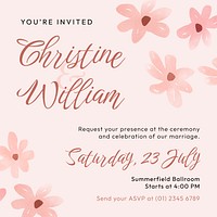 Floral wedding Instagram post template, pink Spring aesthetic vector