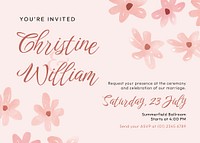 Floral wedding invitation card template, pink Spring aesthetic landscape design vector