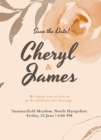 Watercolor wedding invitation template, floral Autumn aesthetic poster vector