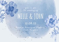 Winter wedding wedding invitation card template, blue watercolor landscape design vector
