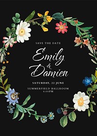 Floral wedding invitation template, celebration event poster psd