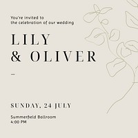 Minimal wedding Instagram post template, line art design vector