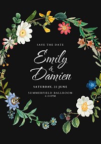 Floral wedding invitation template, celebration event poster vector