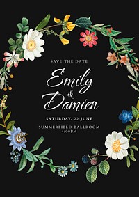 Floral wedding invitation template, celebration event poster psd