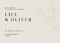 Minimal wedding Invitation card template, line art landscape design vector