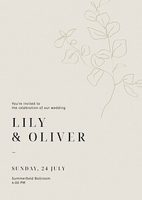 Minimal wedding invitation template, line art design vector