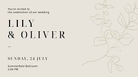 Minimal wedding PowerPoint presentation template, line art design vector