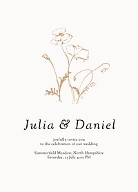 Flower wedding invitation template, minimal aesthetic poster vector