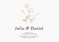 Flower wedding invitation card template, minimal aesthetic landscape design vector