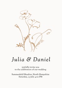 Flower wedding invitation template, minimal aesthetic poster vector