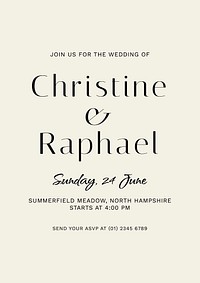 Beige wedding invitation template, simple design psd