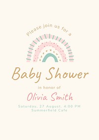 Baby shower invitation template, cute pastel poster psd