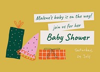 Cute baby shower template, doodle invitation card psd