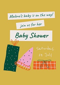 Cute baby shower poster template, doodle invitation card psd
