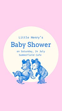 Little bears baby shower template, Instagram story vector