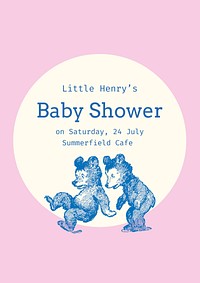 Little bears baby shower template, pink invitation card vector