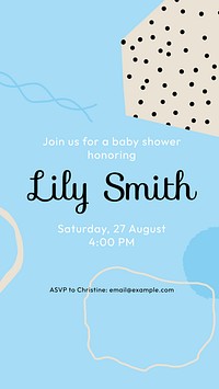 Blue memphis baby shower template, Instagram story vector