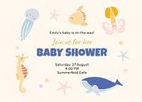 Baby shower celebration template, cute sea animals invitation card vector