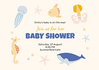 Baby shower celebration template, cute sea animals invitation card psd