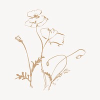 Aesthetic flower sticker, line art illustration vector