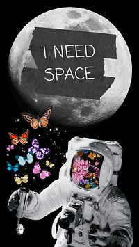 Aesthetic space Instagram story template, surreal paper collage vector