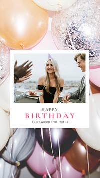 Feminine birthday Instagram story template, instant photo film frame vector