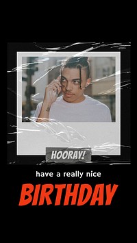 Instant film Instagram story template, birthday greeting card vector